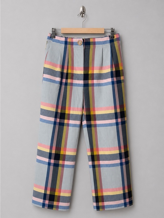 Corey Lynn Calter Pants - Cory Lynn Calter Plaid Cropped Trousers Pastel Madras High Rise Pants